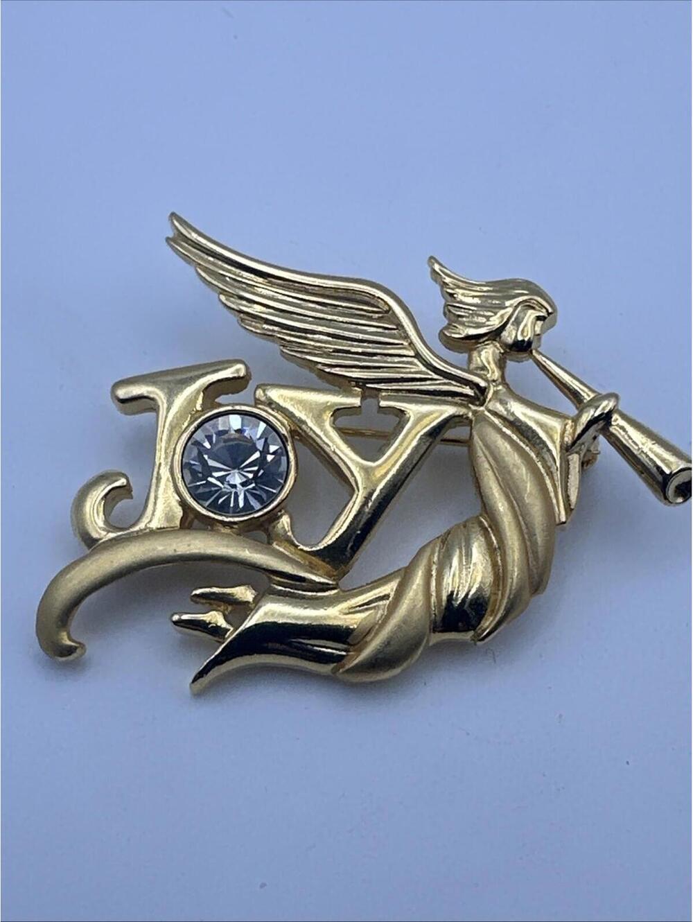 Camco “Joy” Angel Christmas Brooch Goldtone With Crystal